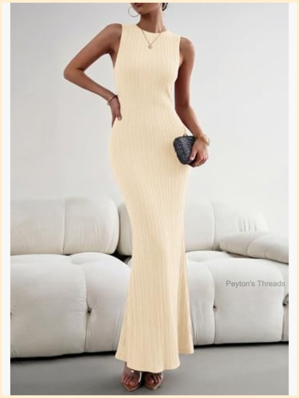 Sleeveless Knit Ribbed Bodycon Maxi Dress Crewneck Casual Summer - Picture 2 of 7